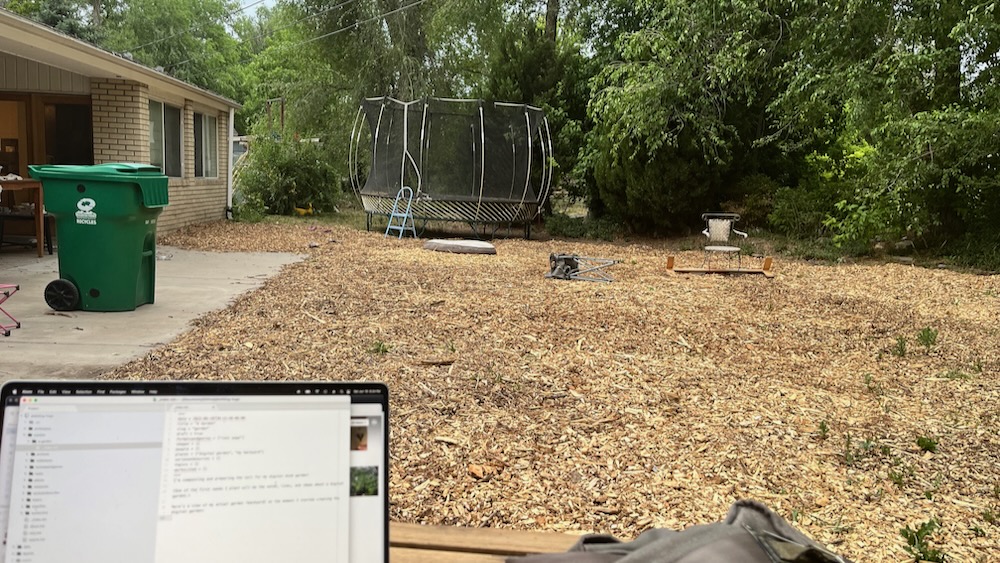 At my “desk” in my backyard