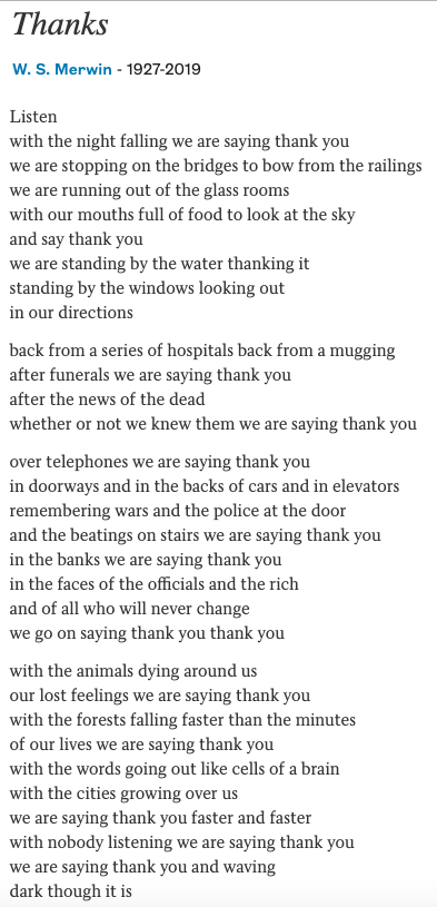 “Thanks” by W.S. Merwin - poetsdotorg screenshot