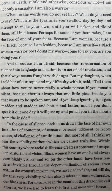 Snapshot from “The Transformation of Silence into Language” essay by Audre Lorde