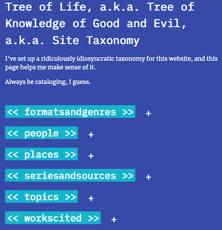 screenshot of joshuaw.xyz tree of life / site taxonomy page