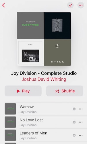 Screenshot of my Joy Division discography playlist in Apple Music